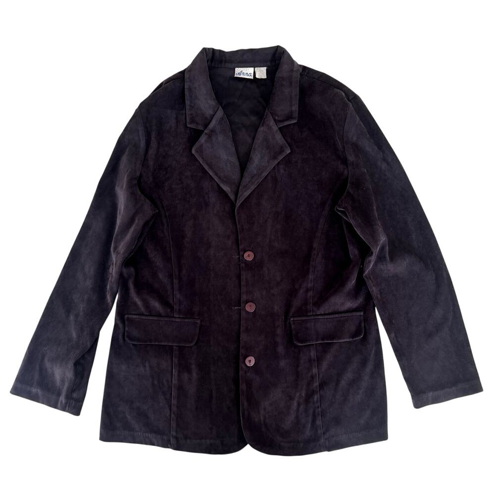 vintage anna dark brown faux suede blazer jacket large 70s